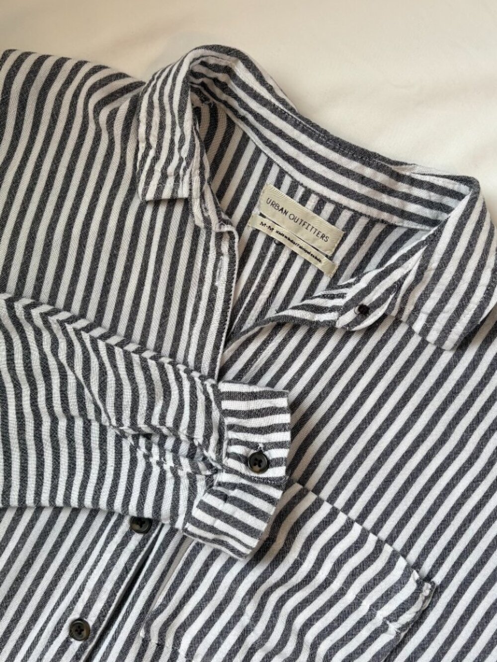 Urban Outfitters Striped Dolman Sleeve High Low Button Down Top Gray M